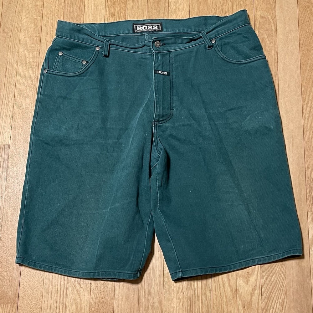Vtg 90s BOSS Cargo Jeans Shorts Baggy Skater Hip Hop Made In USA‎ Embroidered 38 - Picture 2 of 6